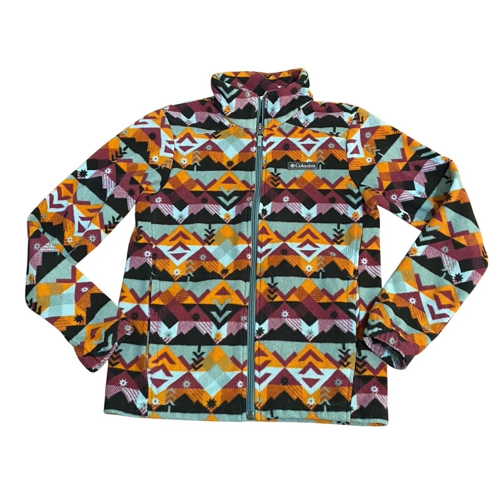 Columbia Girls Aztec Fleece Lightweight Jacket Size Medium 10-12 Patterned Zip